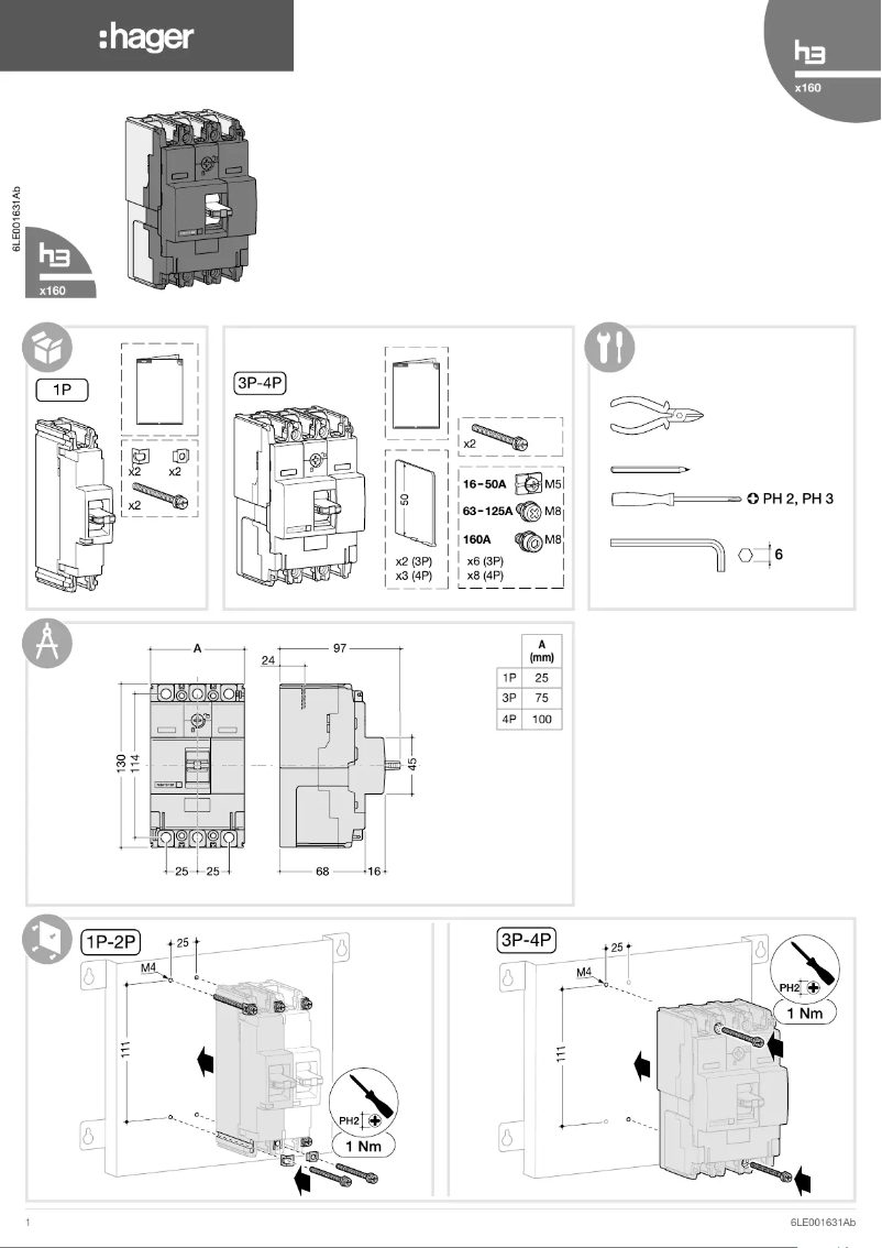 Page 1 of the manual Installation Guide Hager HYA025H