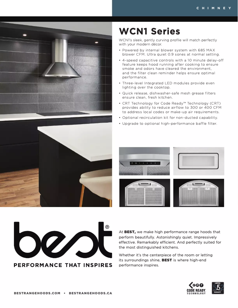 Page 1 of the manual Technical Sheet Best WCN1306SS