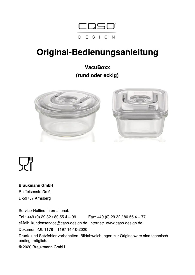 First page image of the manual for VacuBoxx