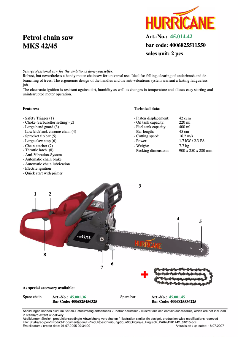 First page image of the manual for MKS 42/45