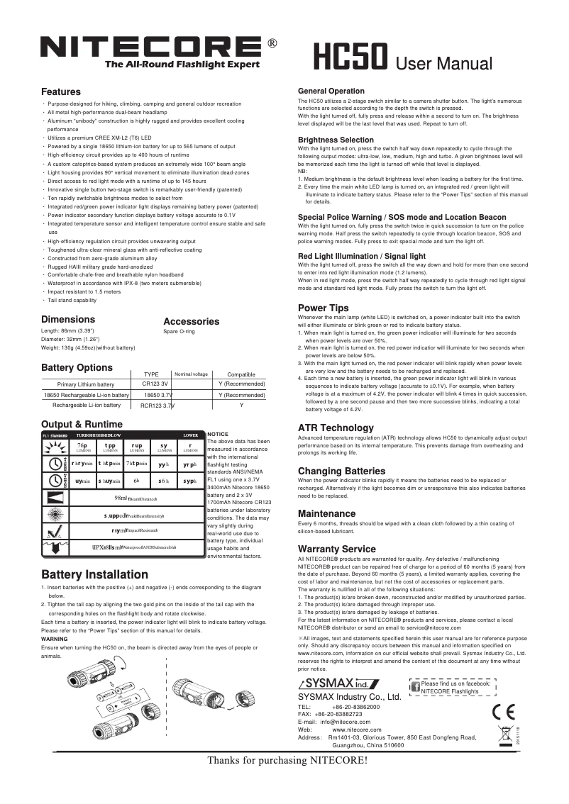 First page image of the manual for HC50