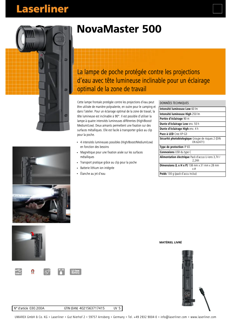 Page 1 of the manual Technical Sheet Laserliner NovaMaster 500