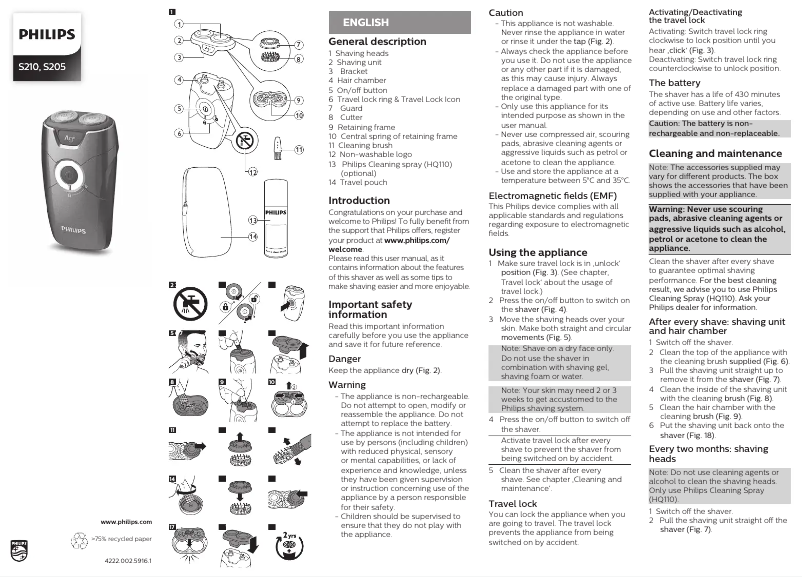 Page 1 of the manual User Manual Philips PrimaryCell S205