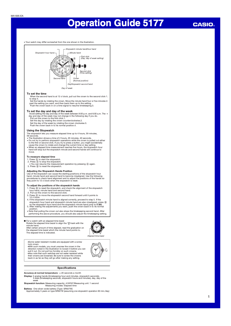 Page 1 of the manual User Manual Casio Edifice EF-558D-1A