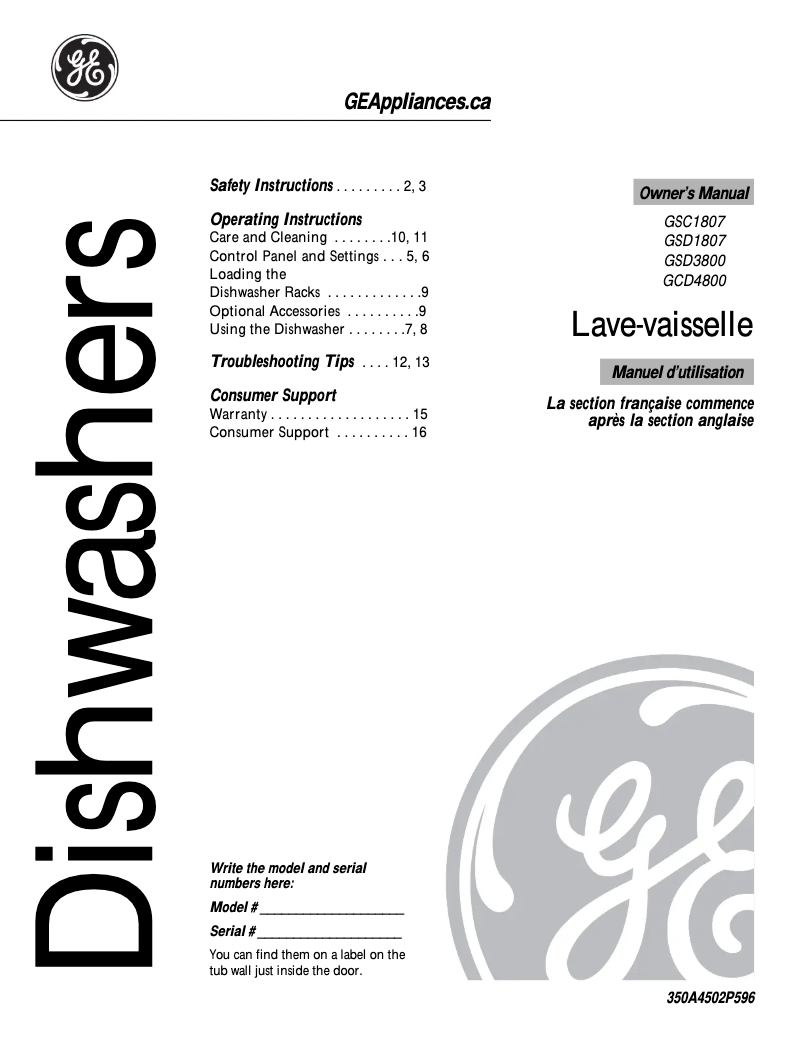 Page 1 of the manual User Manual GE GSD1807KSS