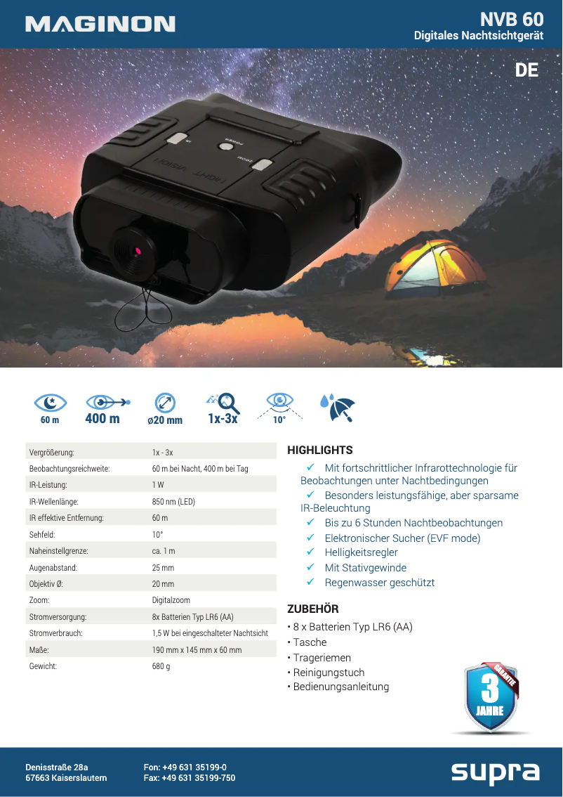 First page image of the manual for NVB 60