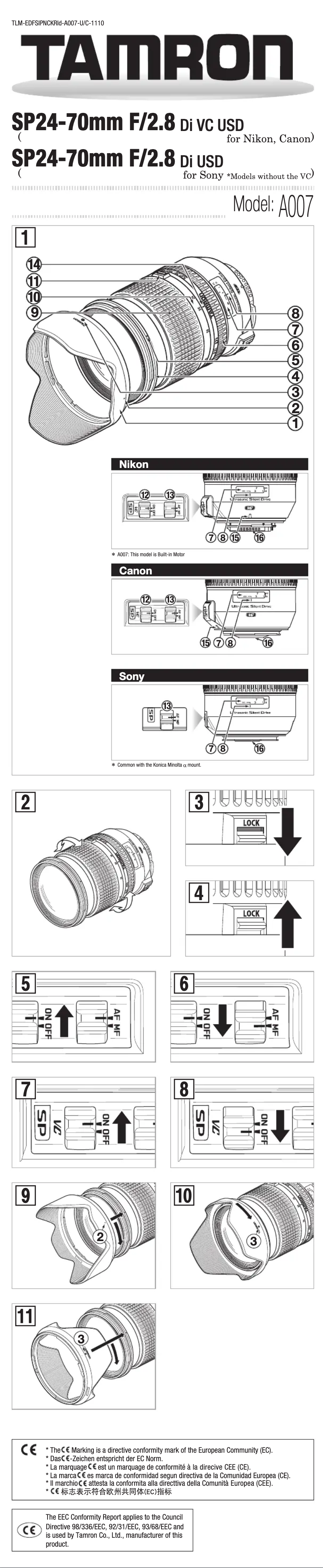 First page image of the manual for SP 24-70mm F/2.8 Di VC USD