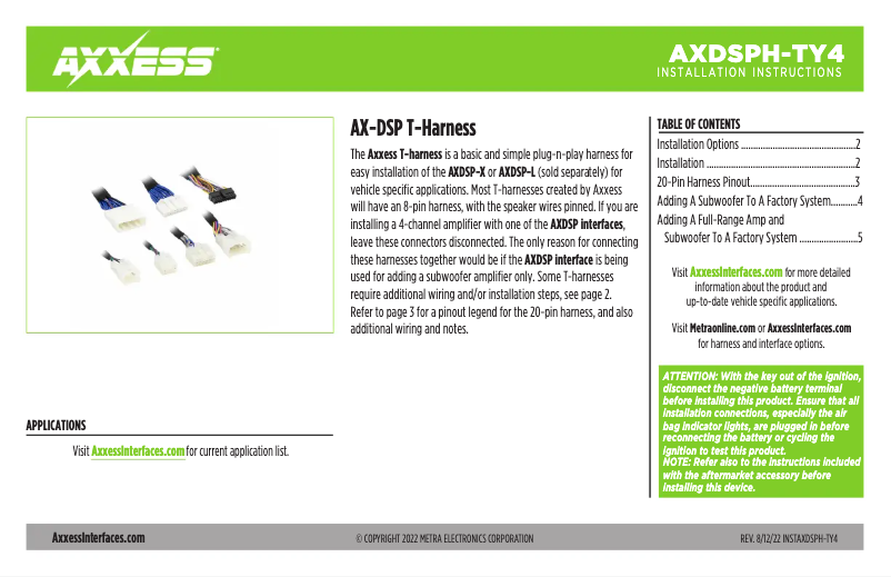 First page image of the manual for AXDSPH-TY4