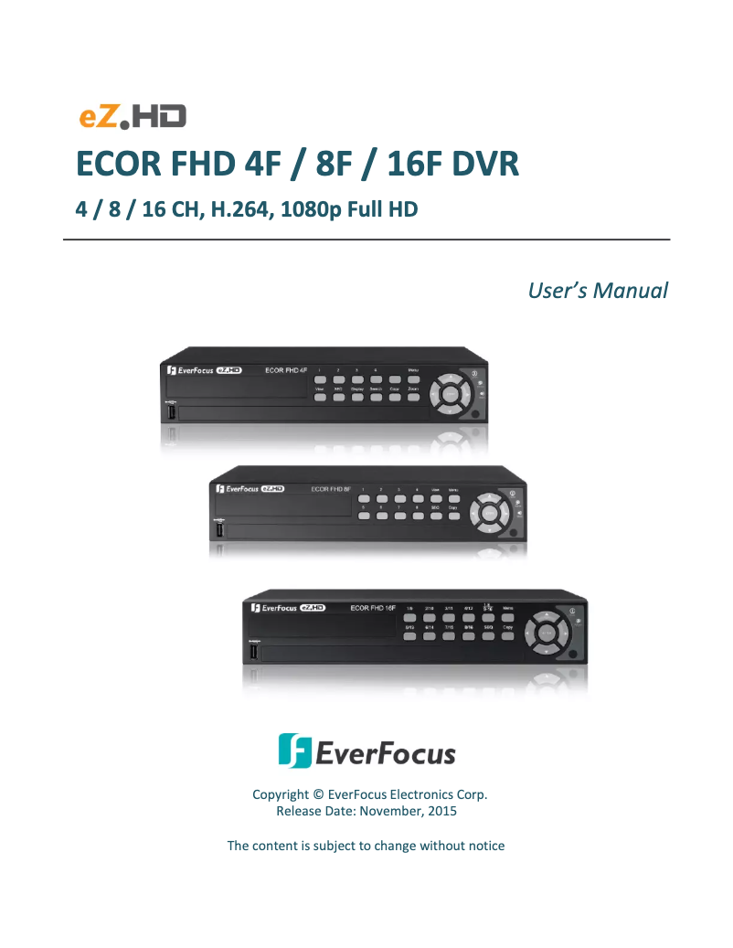 First page image of the manual for ECOR FHD