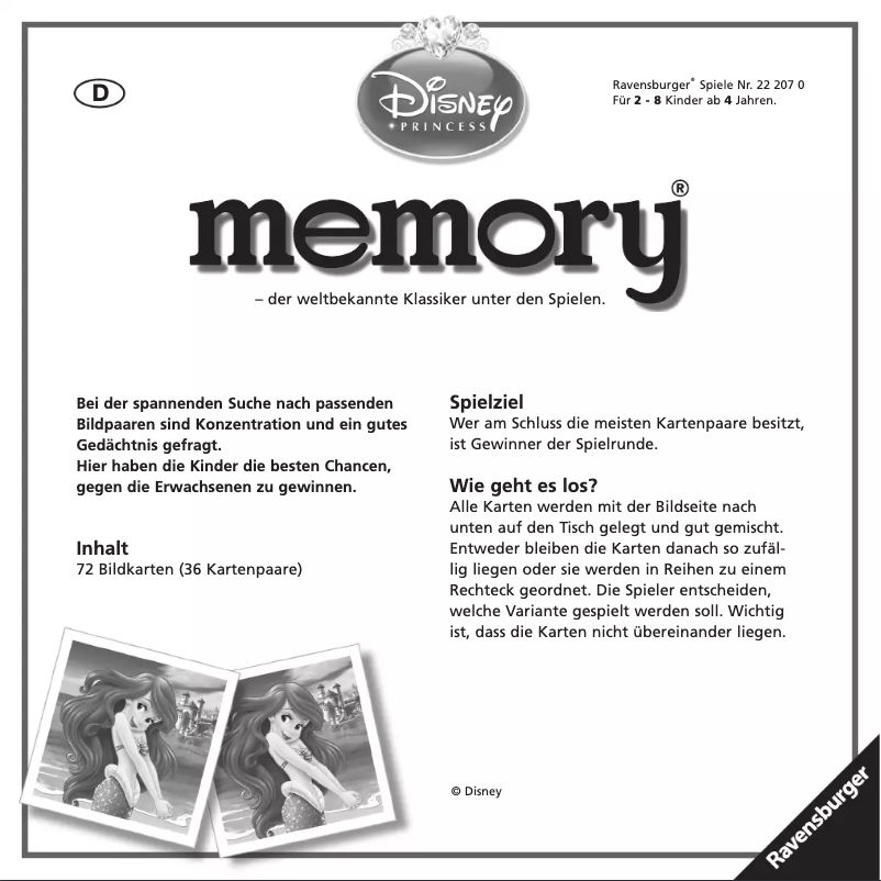 Page 1 de la notice Manuel utilisateur Ravensburger Memory Disney Princess