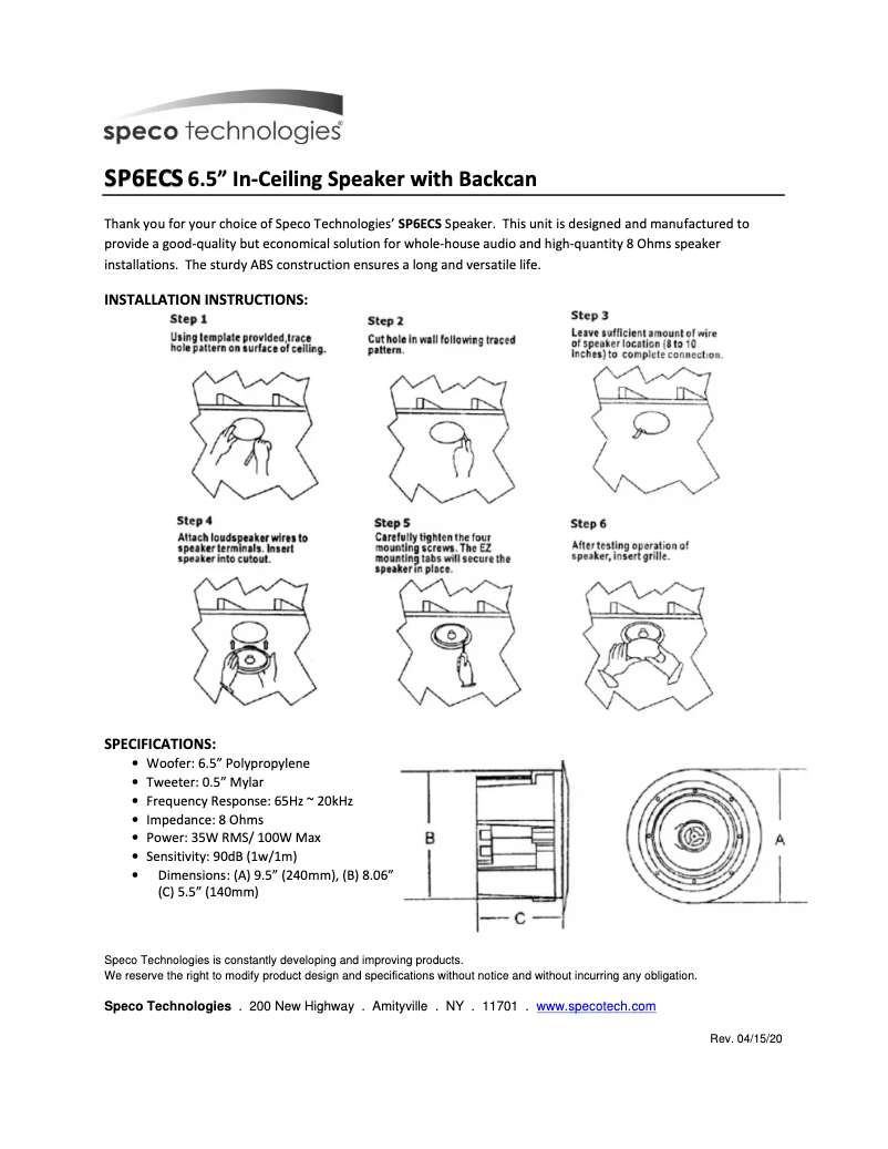 First page image of the manual for SP6ECS