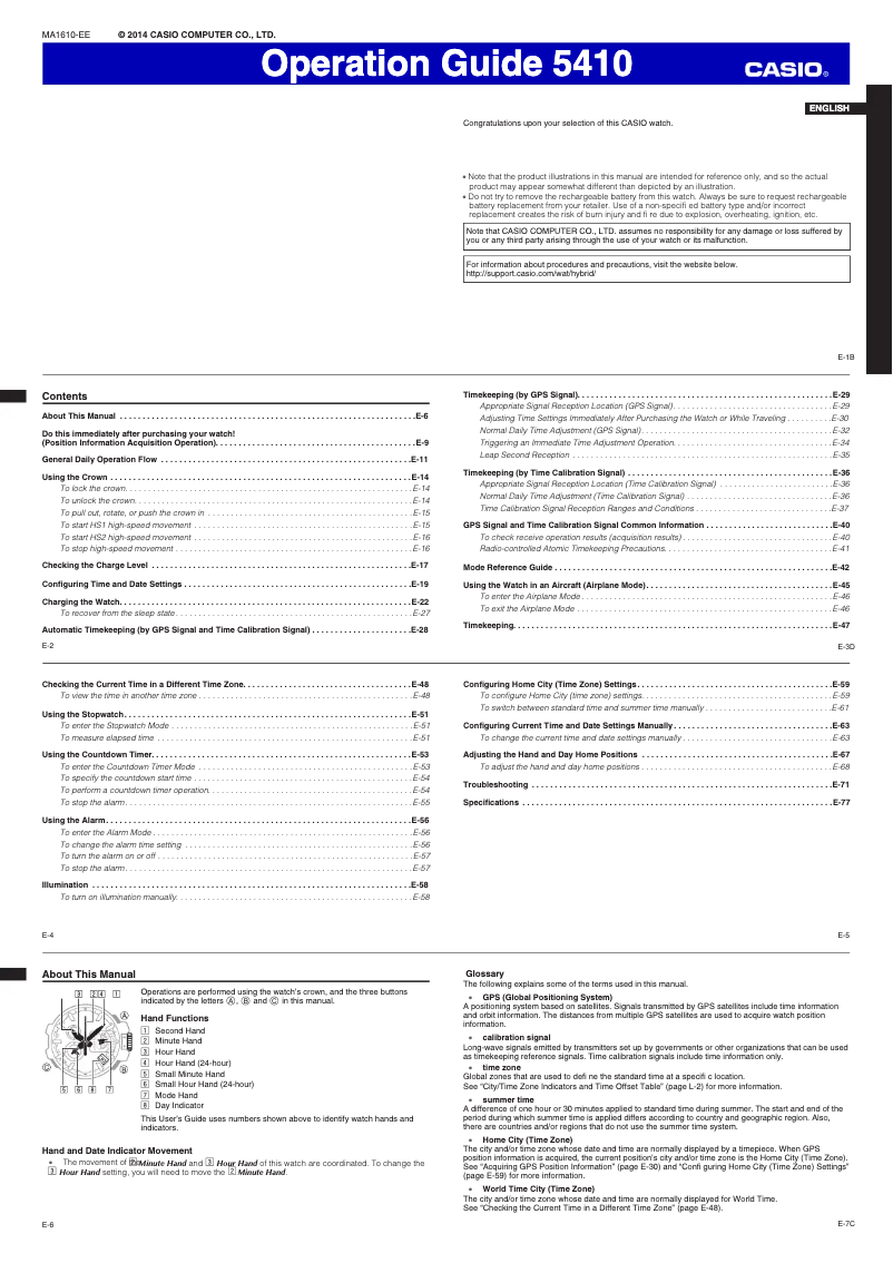 Page 1 of the manual User Manual Casio GPW-1000GB-1A