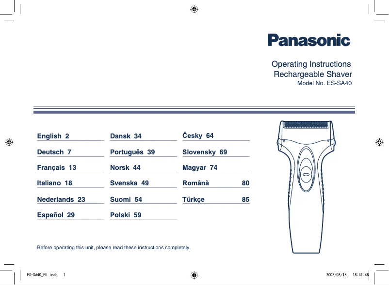 First page image of the manual for ES-SA40