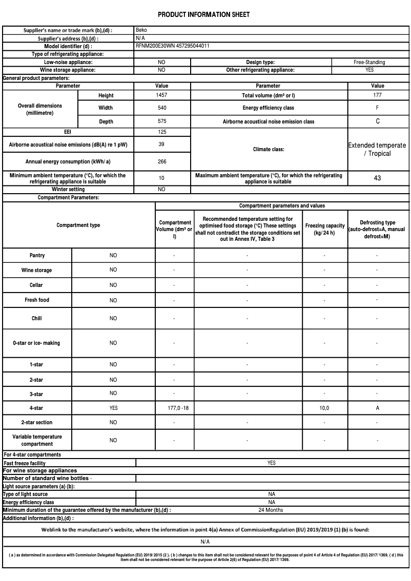 Page 1 of the manual Brochure Beko RFNM200E30WN