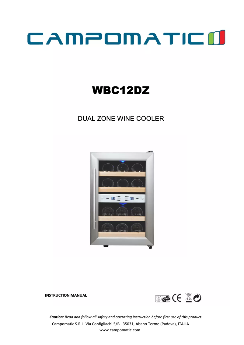 Page 1 of the manual User Manual Campomatic WBC12DZ
