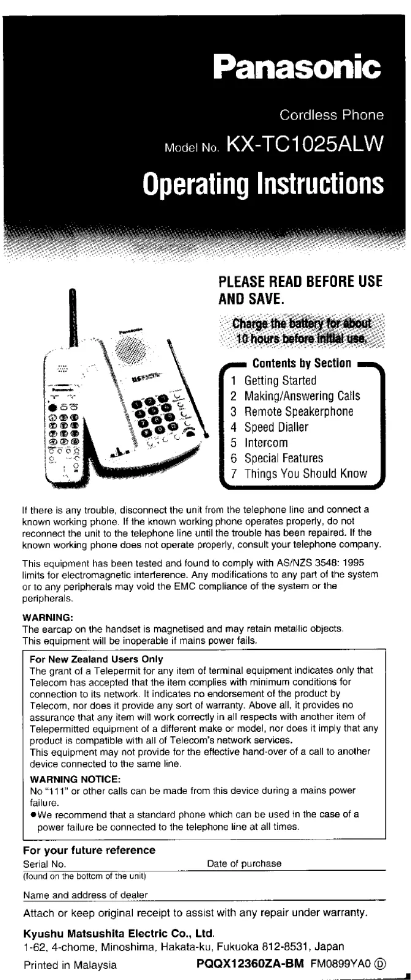 Page 1 of the manual User Manual Panasonic KX-TC1025
