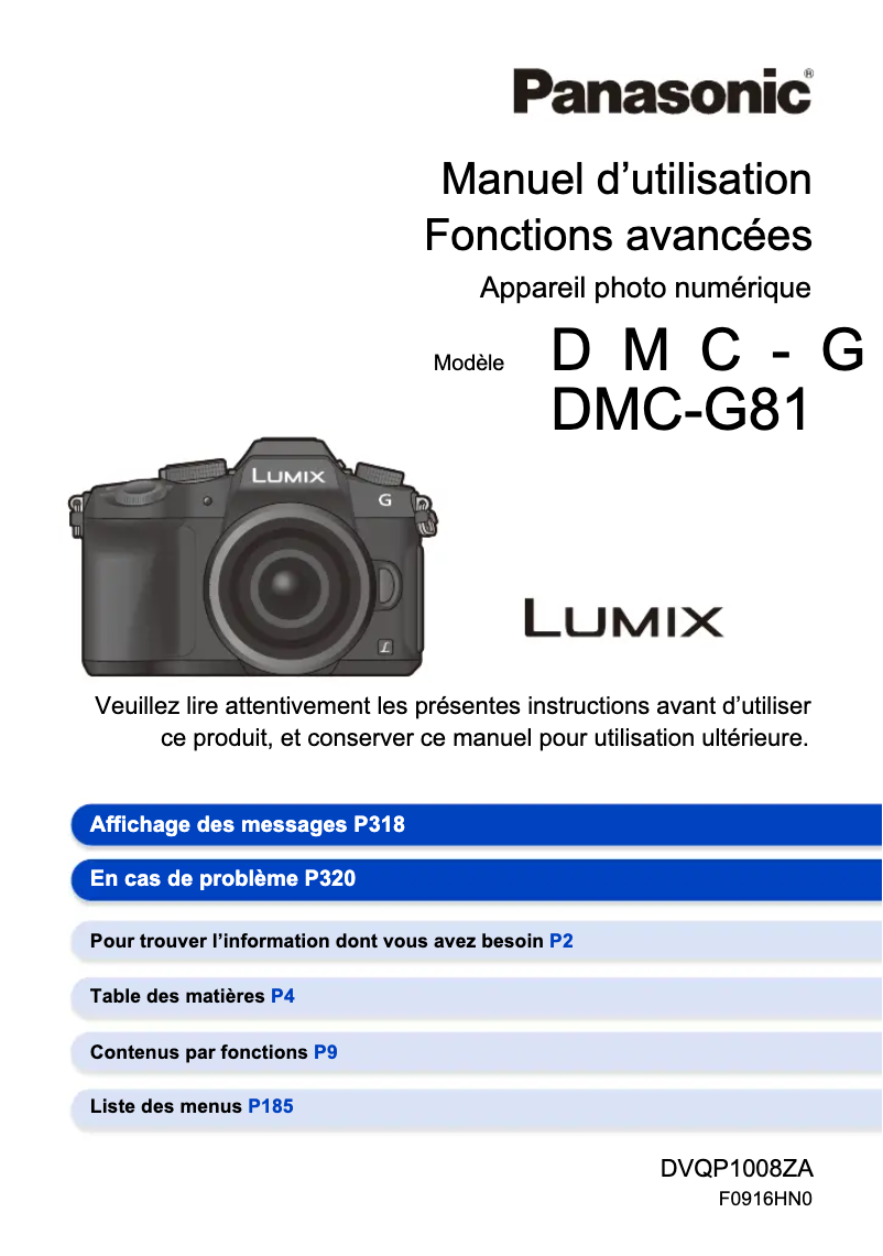 First page image of the manual for Lumix DMC-G81