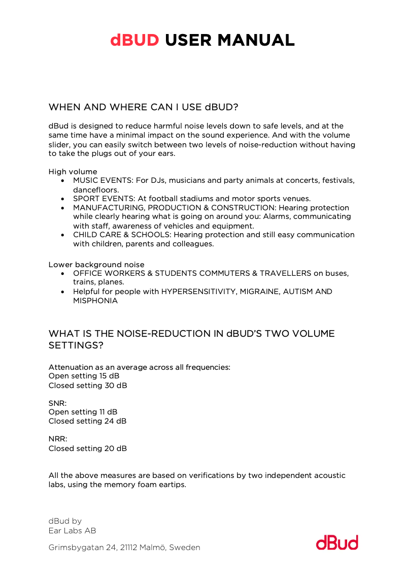 First page image of the manual for dBud