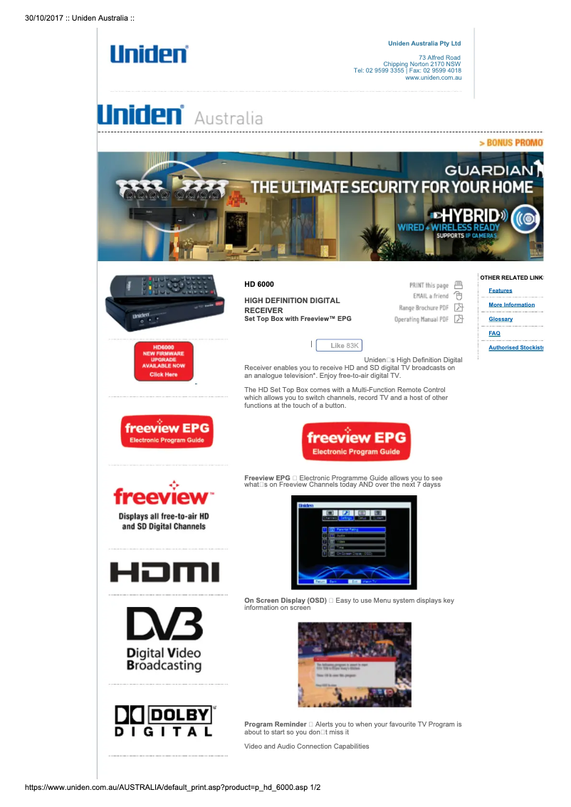 Page 1 of the manual User Manual Uniden HD 6000