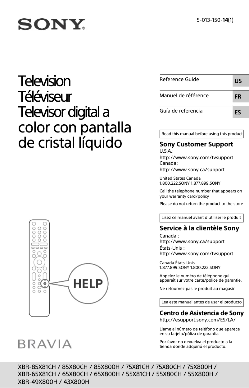 Page 1 of the manual User Manual Sony XBR-65X81CH