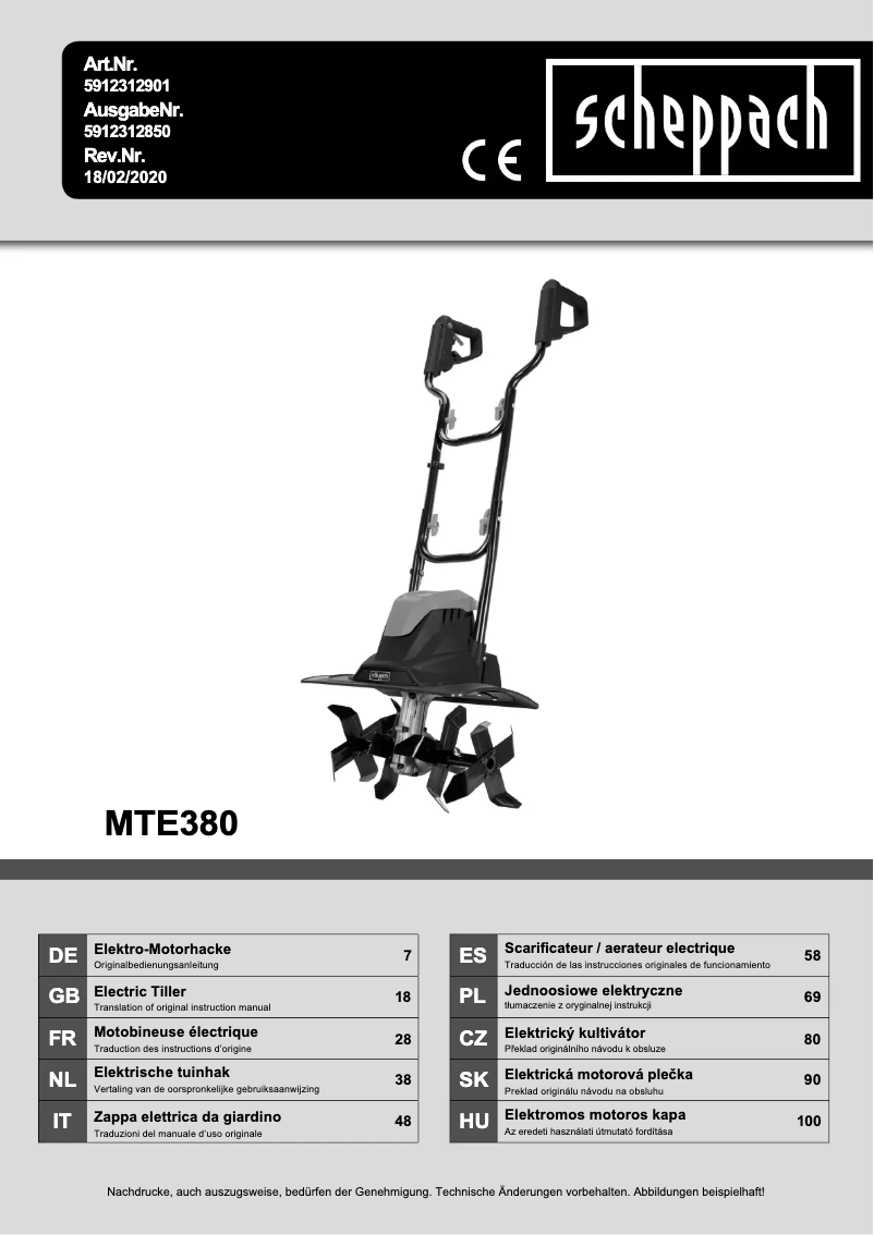First page image of the manual for MTE380