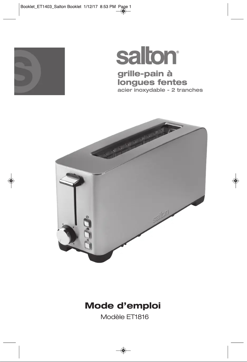 Page 1 of the manual User Manual Salton ET1816