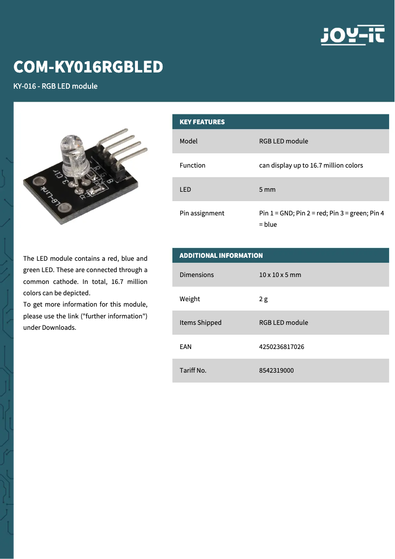Image de la première page du manuel de l'appareil COM-KY016RGBLED