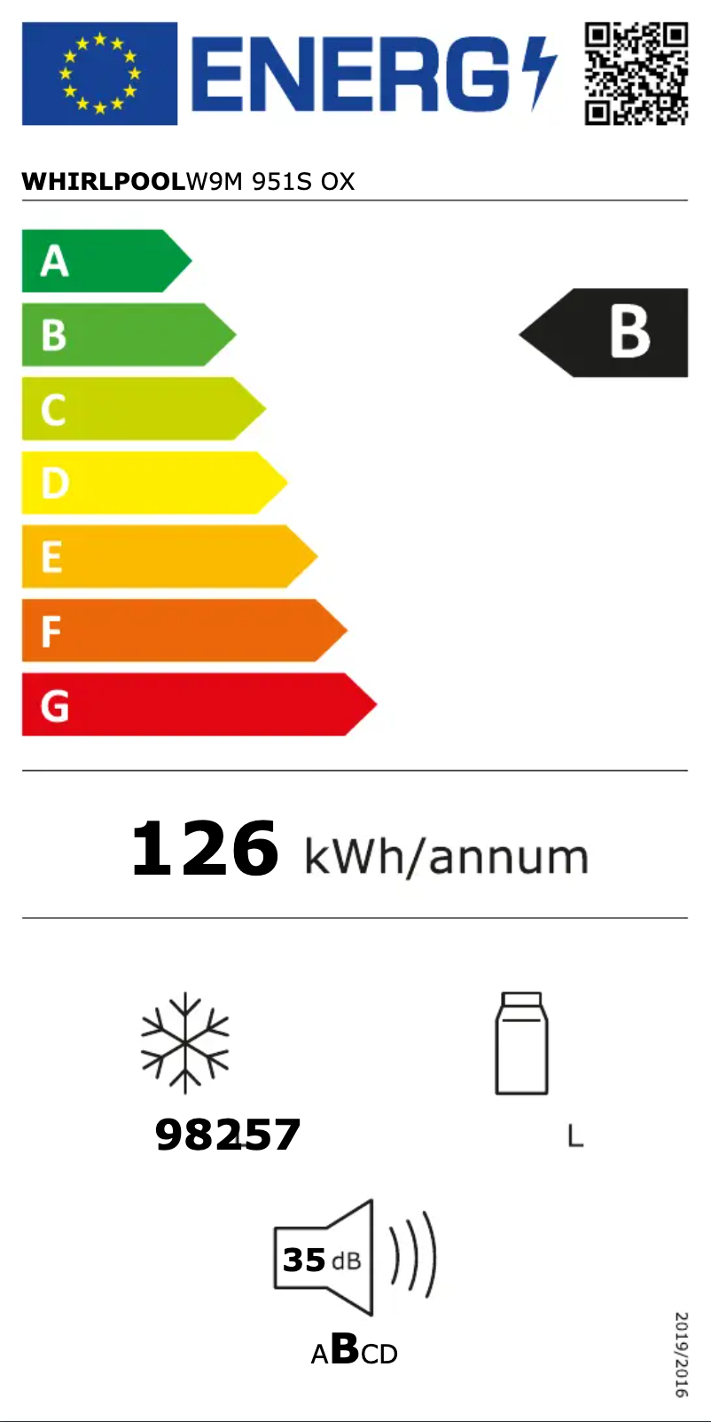 Page 1 of the manual Energy Label Whirlpool W9M 951S OX