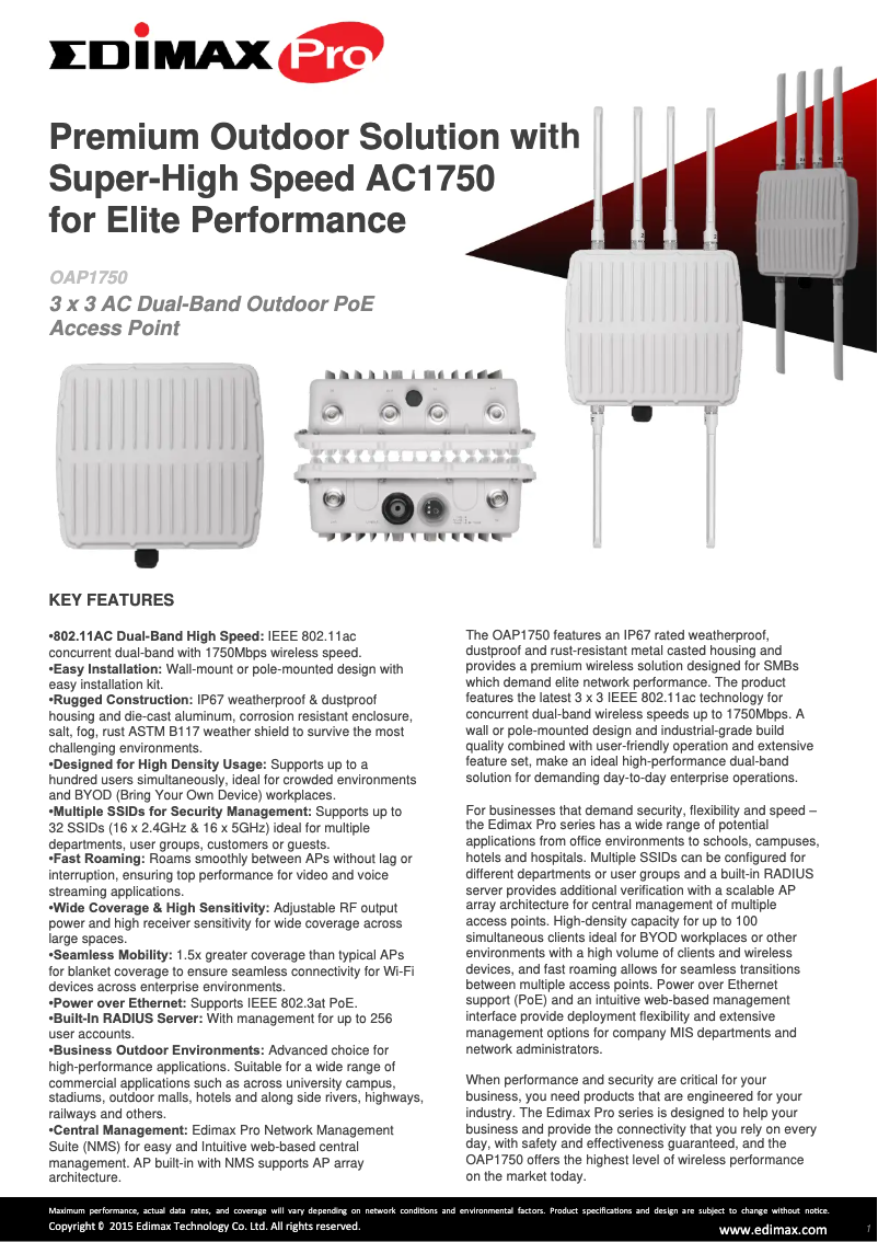 First page image of the manual for OAP1750