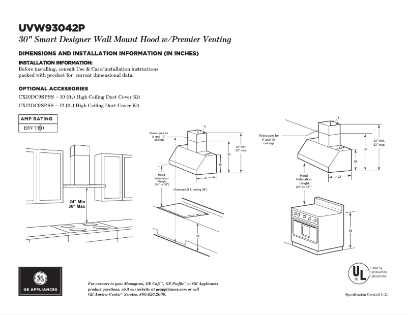 Page 1 of the manual Technical Sheet GE UVW93042PSS