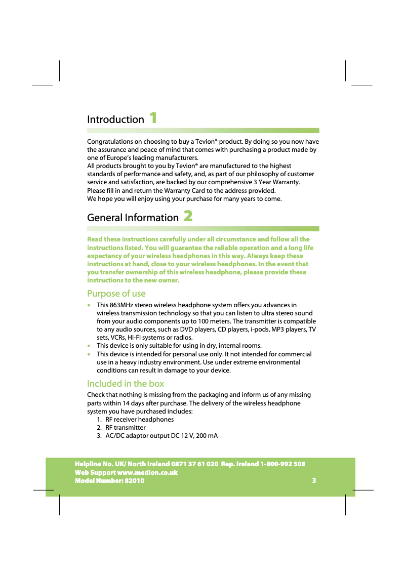 First page image of the manual for LIFE E69006 (MD 82010)