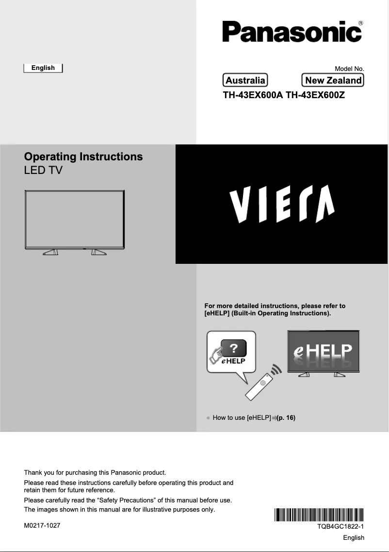 Page 1 of the manual User Manual Panasonic TH-43EX600A
