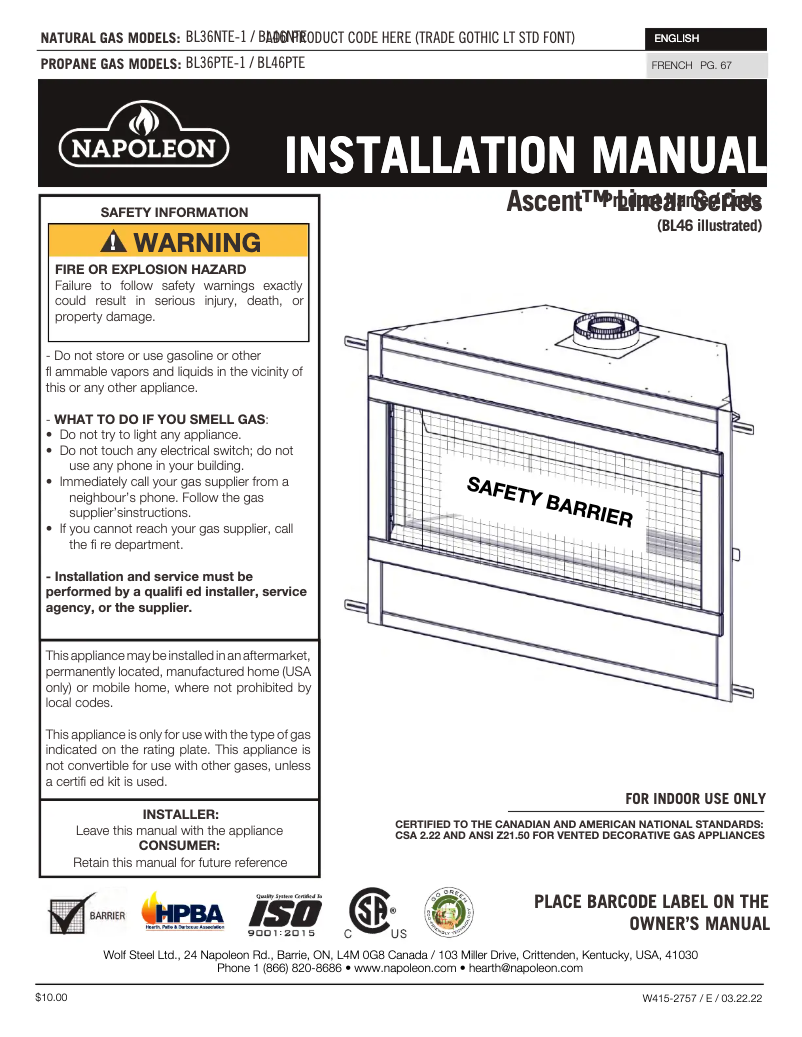 First page image of the manual for Ascent Linear 36