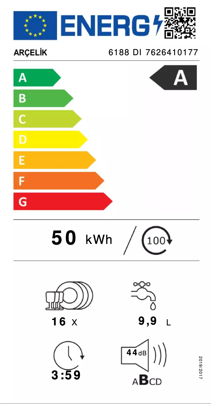 Page 1 of the manual Energy Label Arçelik 6188 DI