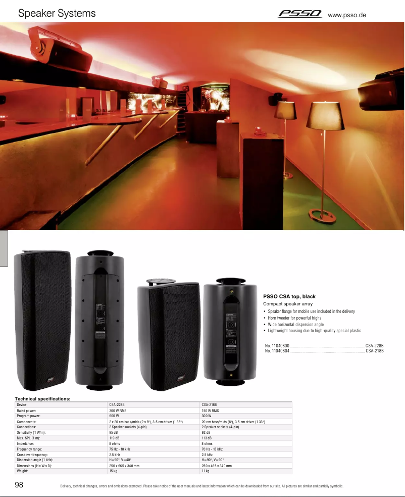 Page 1 de la notice Catalogue PSSO CSA-218B