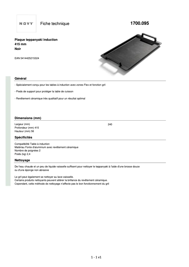 Page 1 of the manual Technical Sheet Novy 1700095