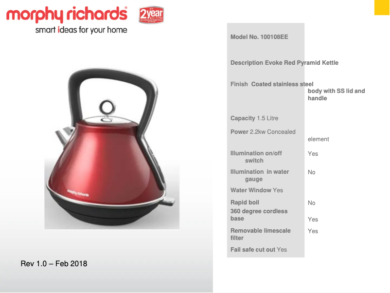 Page 1 de la notice Fiche technique Morphy Richards 100108