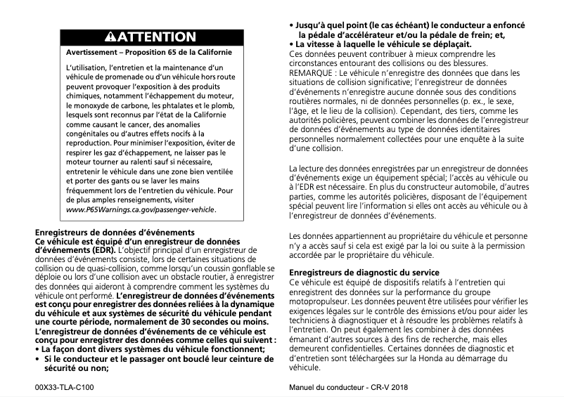 First page image of the manual for CR-V (2018)