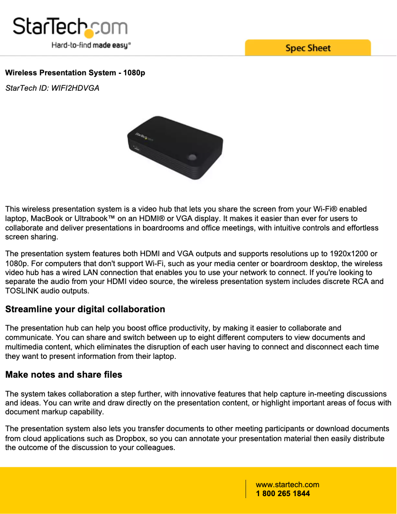 First page image of the manual for WIFI2HDVGA