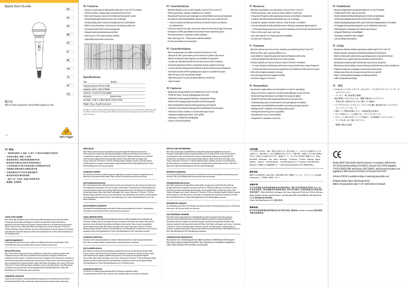 Page 1 of the manual User Manual Behringer BC110