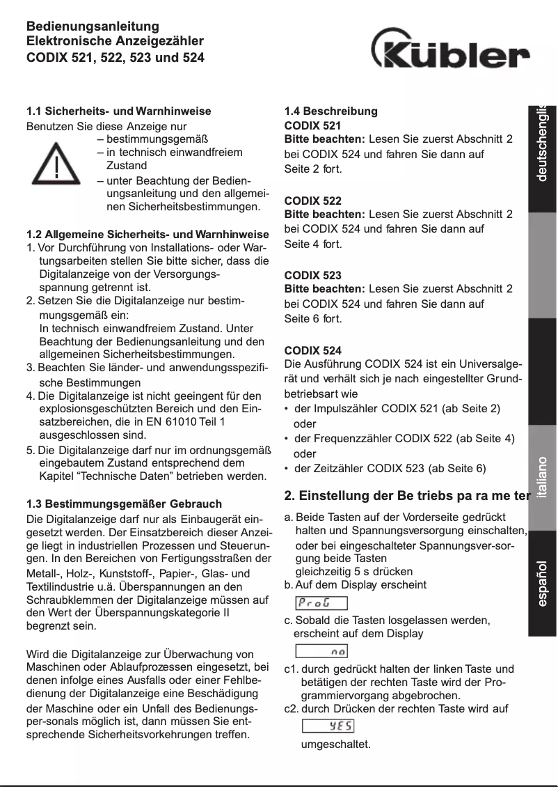 Page 1 of the manual User Manual Kübler CODIX 521