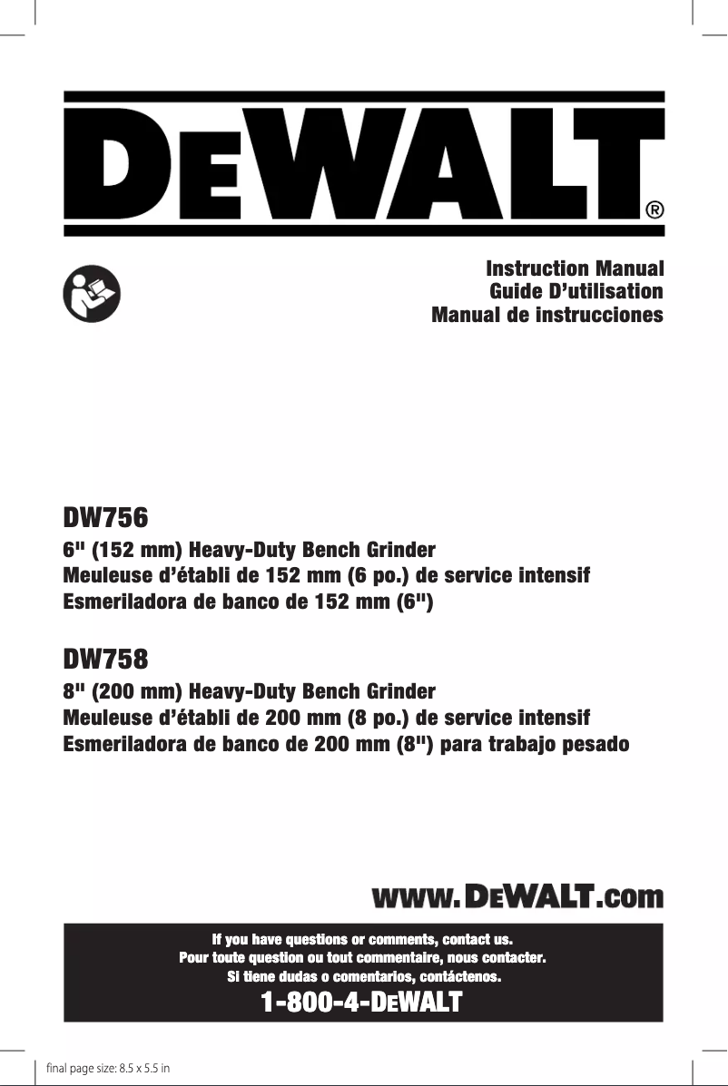 First page image of the manual for DW758