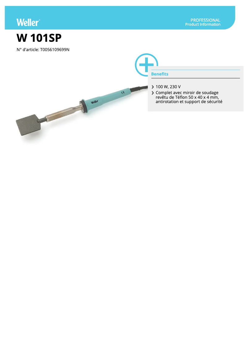 Page 1 of the manual Technical Sheet Weller W 101