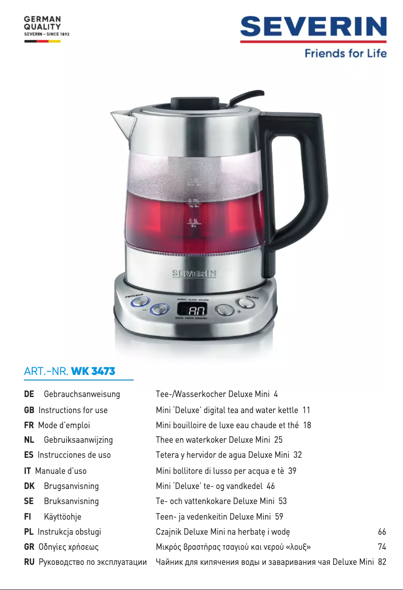 Page 1 of the manual User Manual Severin WK 3473