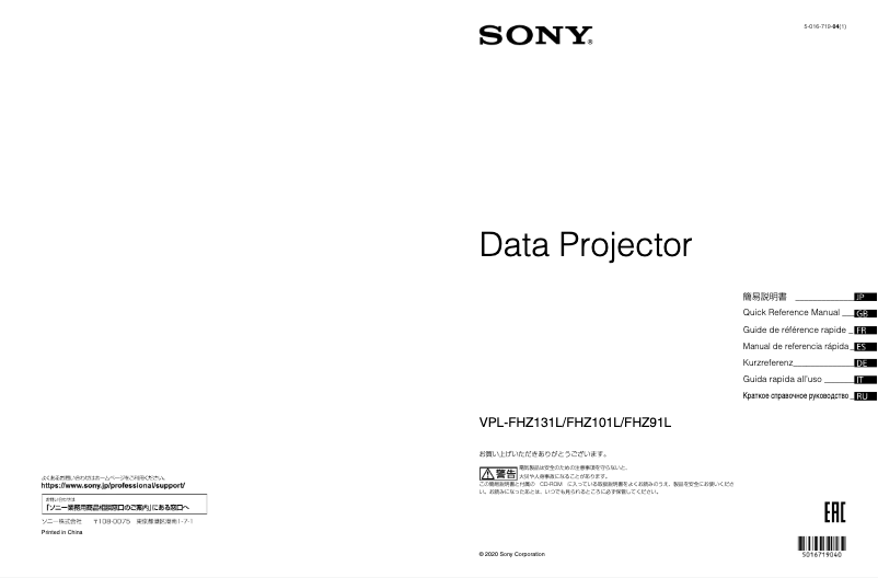 First page image of the manual for VPL-FHZ91L