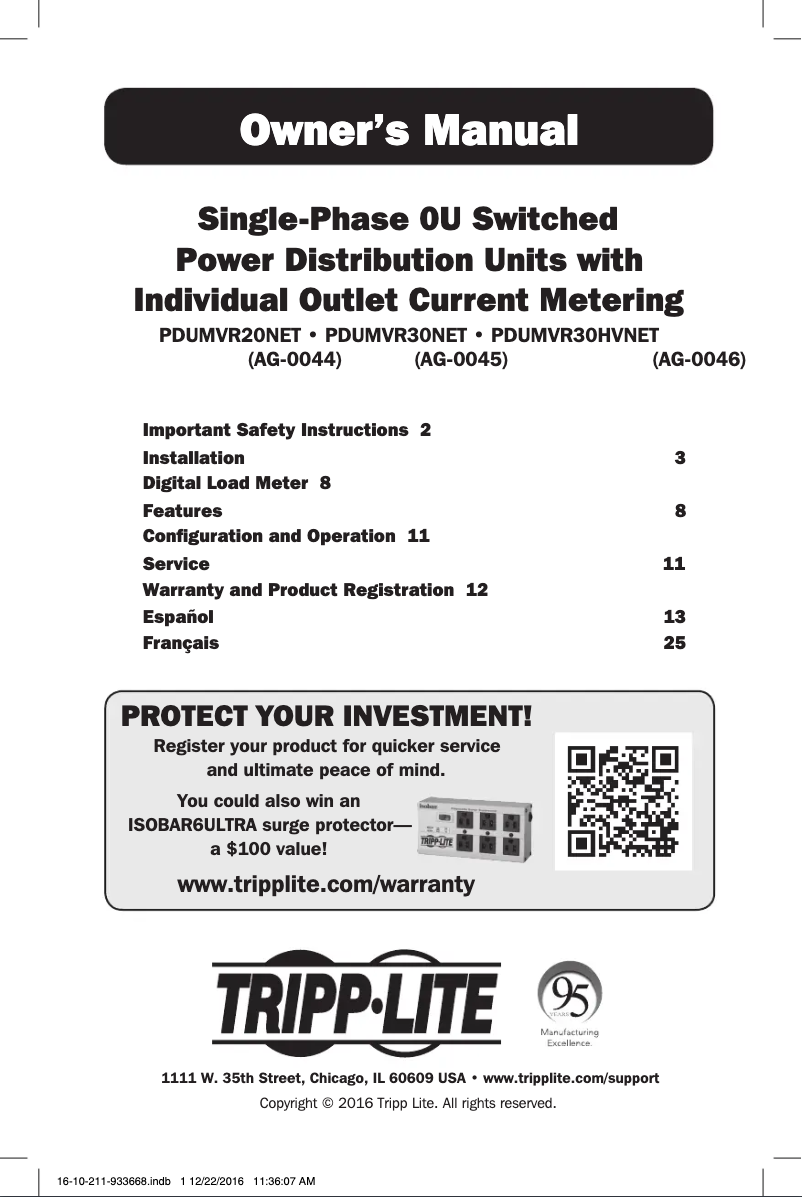 Page 1 of the manual User Manual Tripp Lite PDUMVR30NET