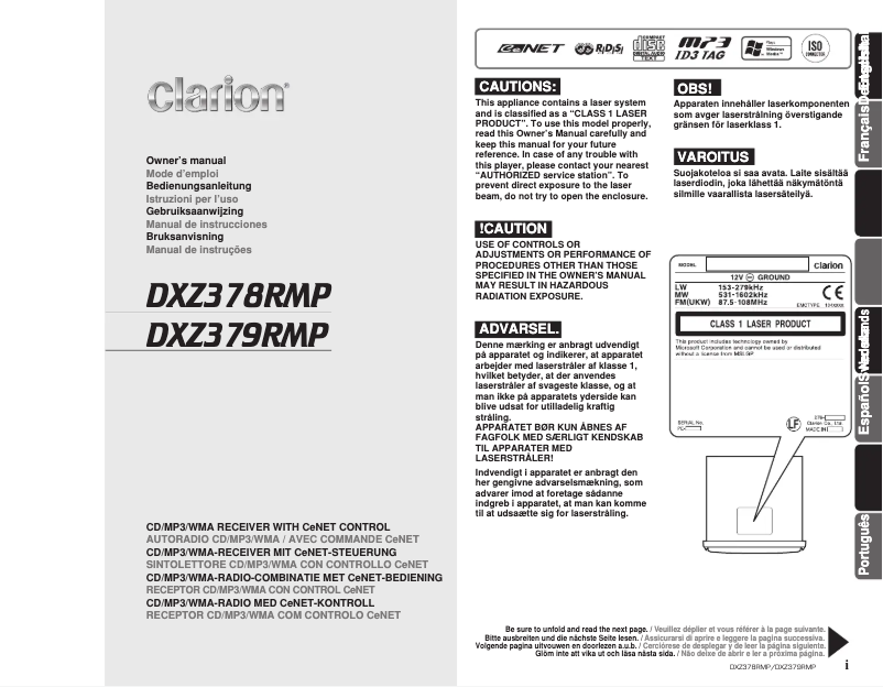 Image de la première page du manuel de l'appareil DXZ378RMP