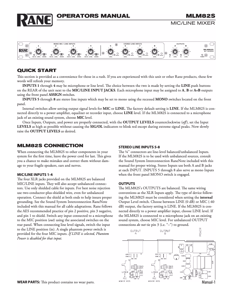 Page 1 of the manual User Manual Rane MLM82S