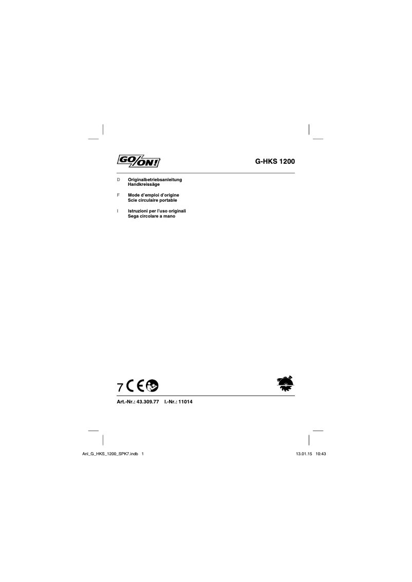 Page 1 of the manual User Manual GO/ON G-HKS 1200