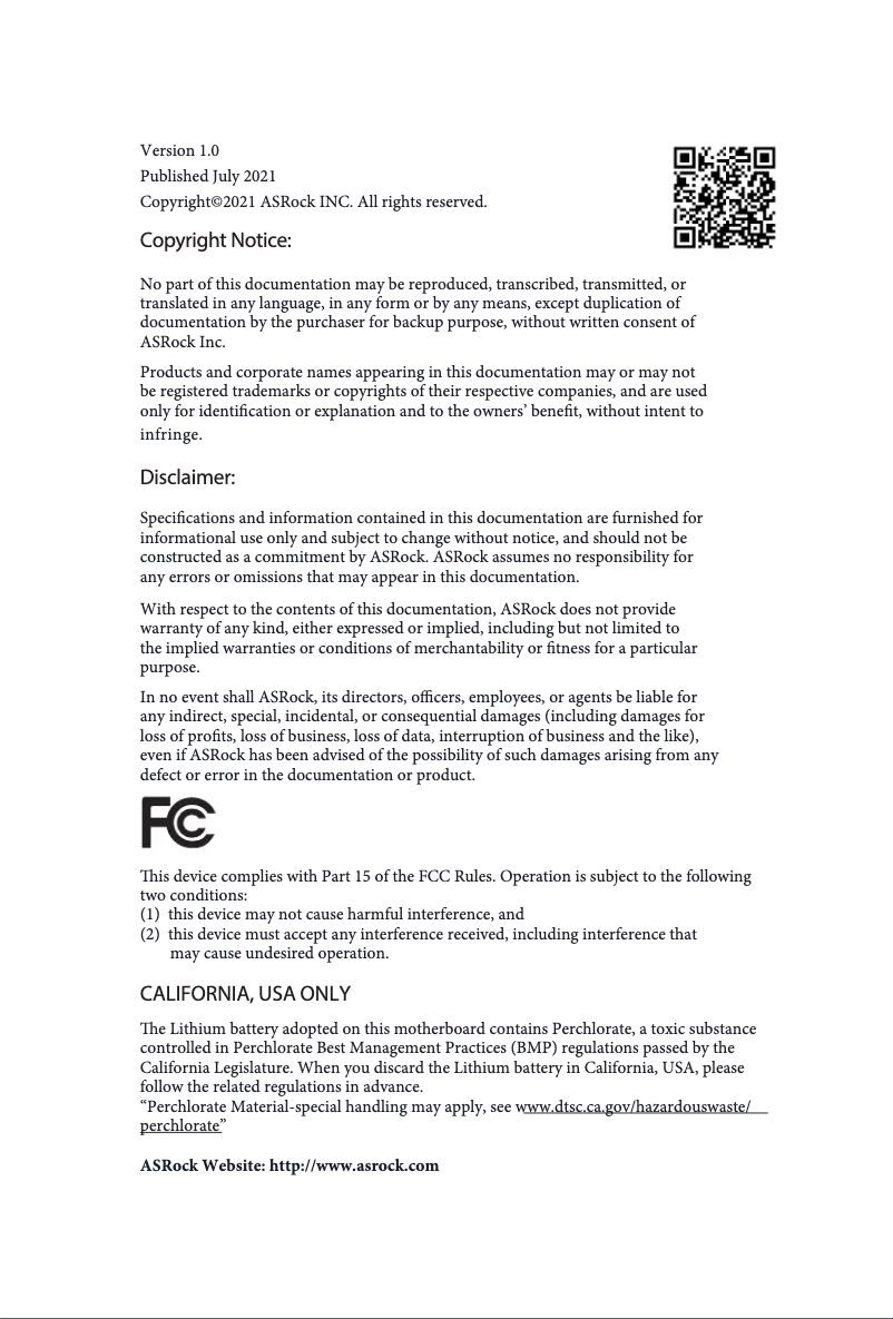 Page 1 de la notice Manuel utilisateur Asrock C621A WS